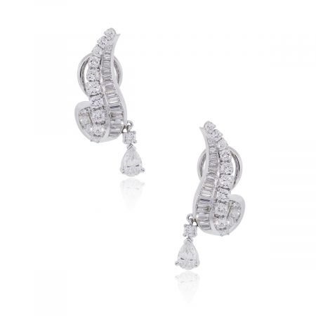 Platinum 6.50ctw Diamond Dangle Clip On Earrings