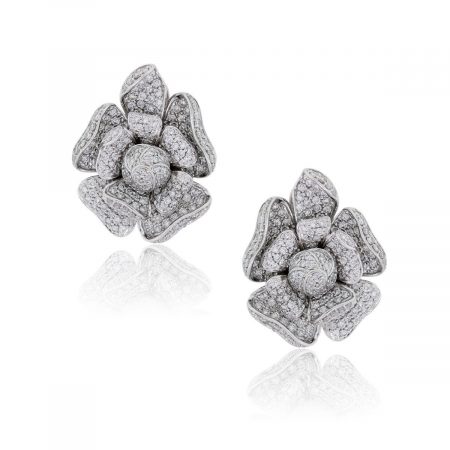 18k White Gold 10ctw Diamond Pave Flower Earrings