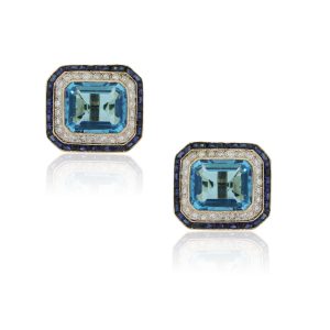 18k Yellow Gold 1ctw Diamond 1ctw Sapphire and Blue Topaz Cuff Links boca raton 