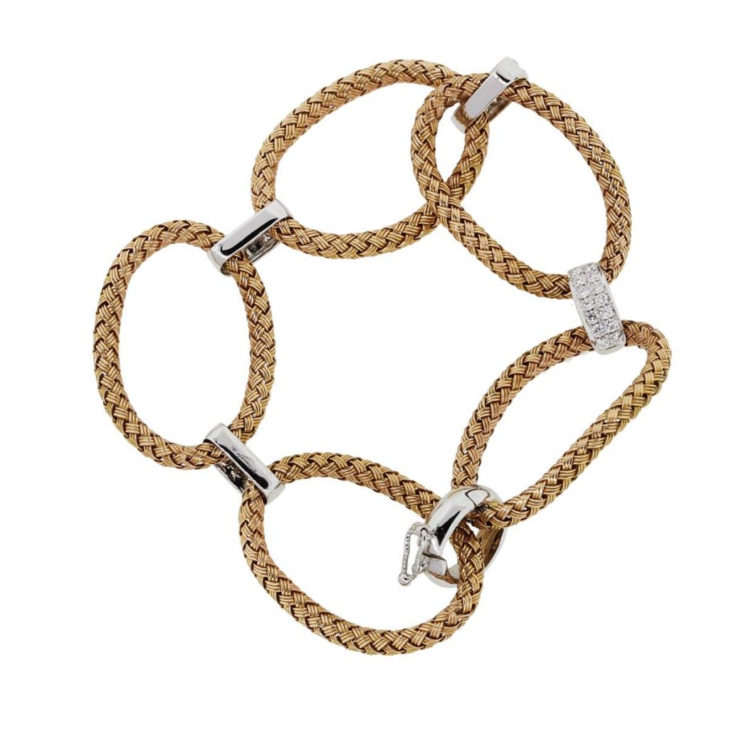 18k Rose Gold 1.20ctw Diamond Basket Weave Oval Link Bracelet