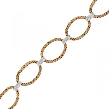18k Rose Gold 1.20ctw Diamond Basket Weave Oval Link Bracelet