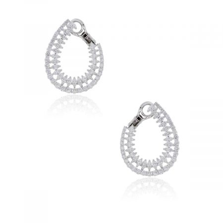 18k White Gold Marquise and Round Brilliant Diamond Earrings