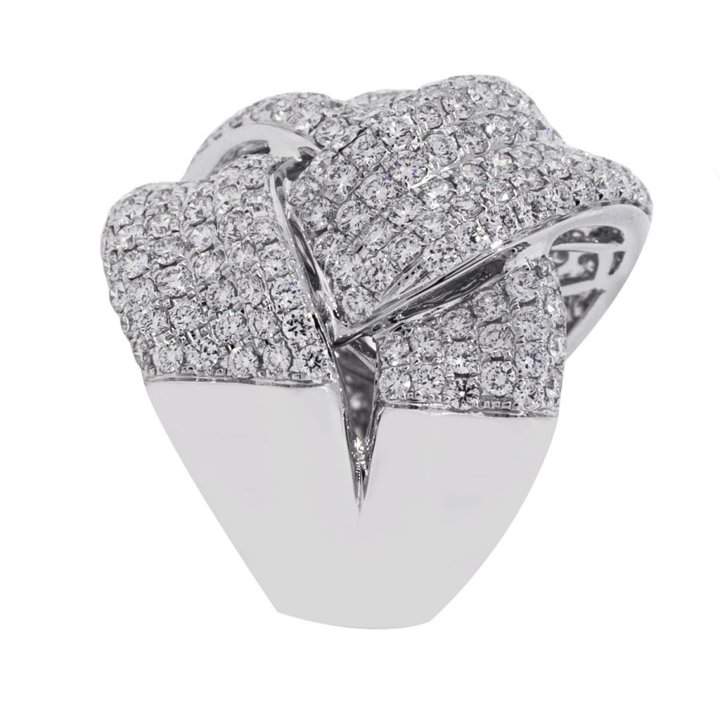 Pave Diamond Criss Cross wide cocktail ring