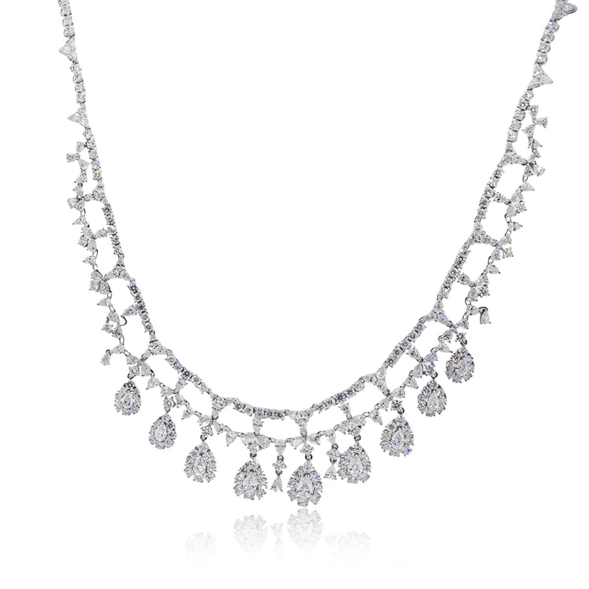18k White Gold 15.95ctw Pear Shape Diamond Necklace