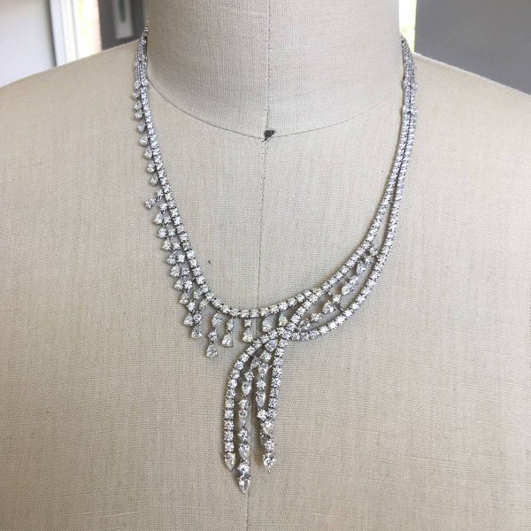 18k White Gold 24.96ctw Diamond Waterfall Necklace