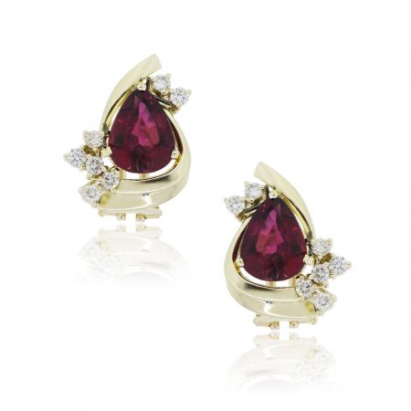 18k Yellow Gold 0.50ctw Diamond and Pink Tourmaline Earrings