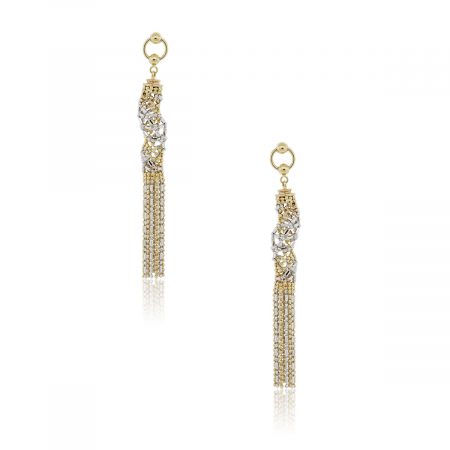 14k Two Tone Gold Diamond Cut Tassel Earrings