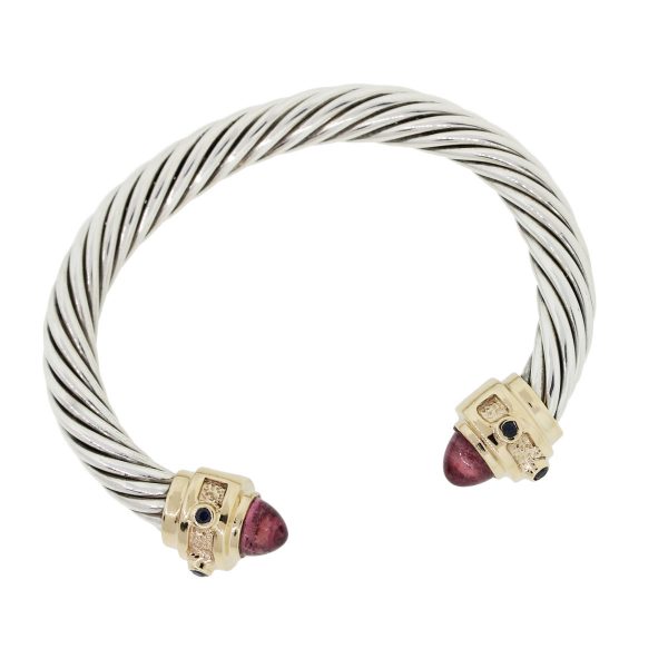 14k Yellow Gold Sterling Silver Pink Tourmaline Cable Bracelet