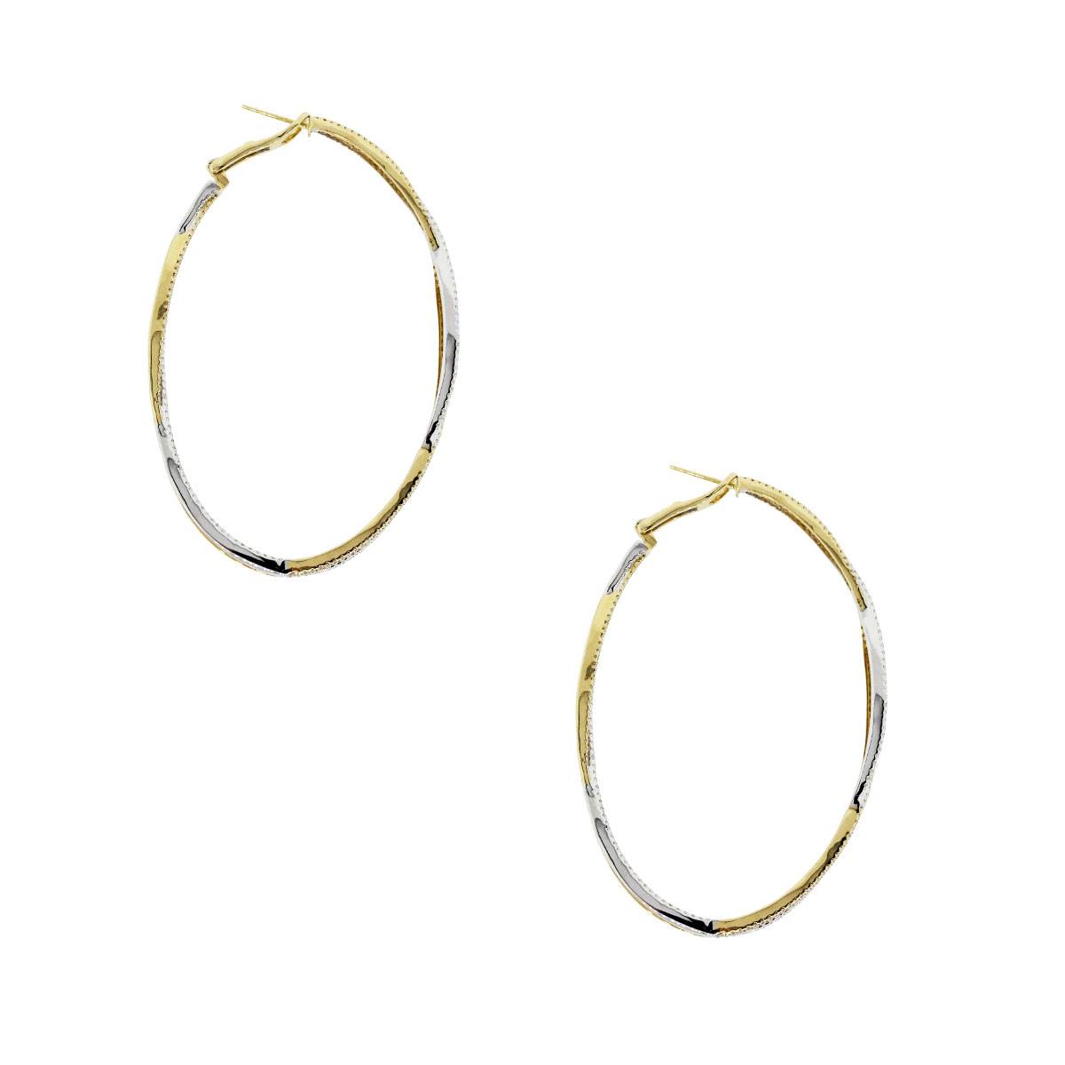 18k Two Tone 1.91ctw Diamond Oval XL Hoop Earrings