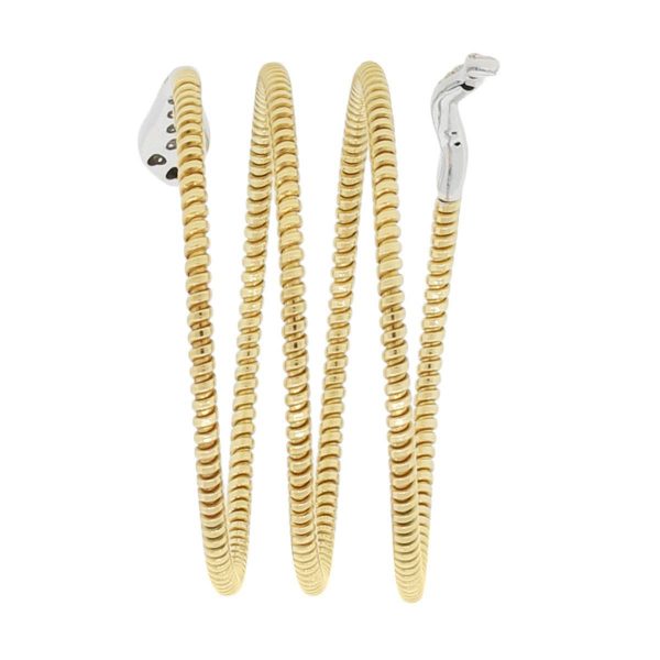 18k Two Tone Gold 1.06ctw Diamond Pave Snake Bangle Bracelet