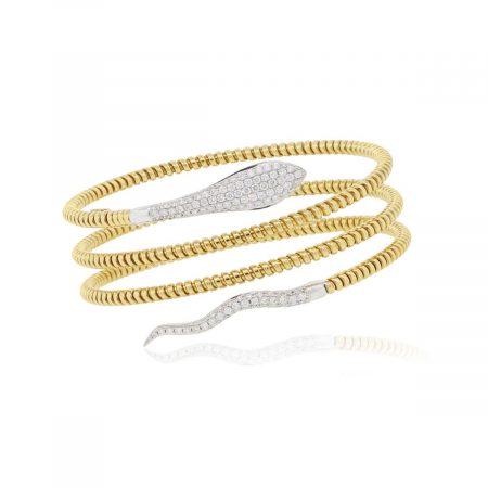 18k Two Tone Gold 1.06ctw Diamond Pave Snake Bangle Bracelet