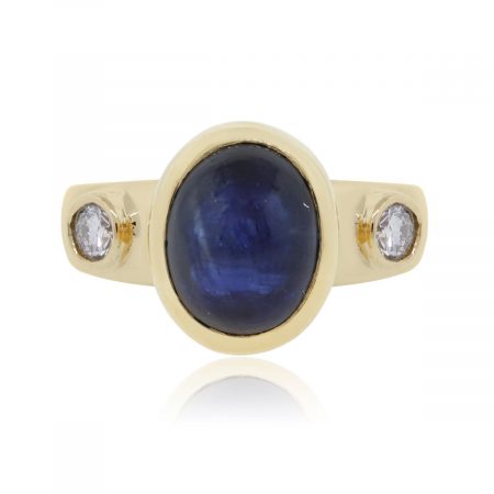 18k Yellow Gold 0.20ctw Diamond Oval Cabochon Sapphire Ring