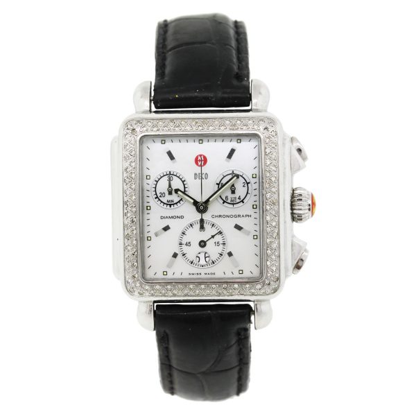 Michele MW06A01 Deco MOP Chronograph Dial Diamond Bezel Watch