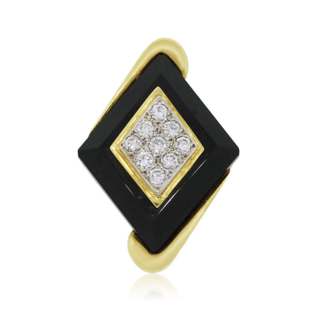18k Yellow Gold 0.25ctw and Black Onyx Elongated Ring