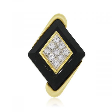 18k Yellow Gold 0.25ctw and Black Onyx Elongated Ring