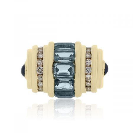 14k Yellow Gold 0.30ctw Diamond and Sapphire Blue Stone Ring