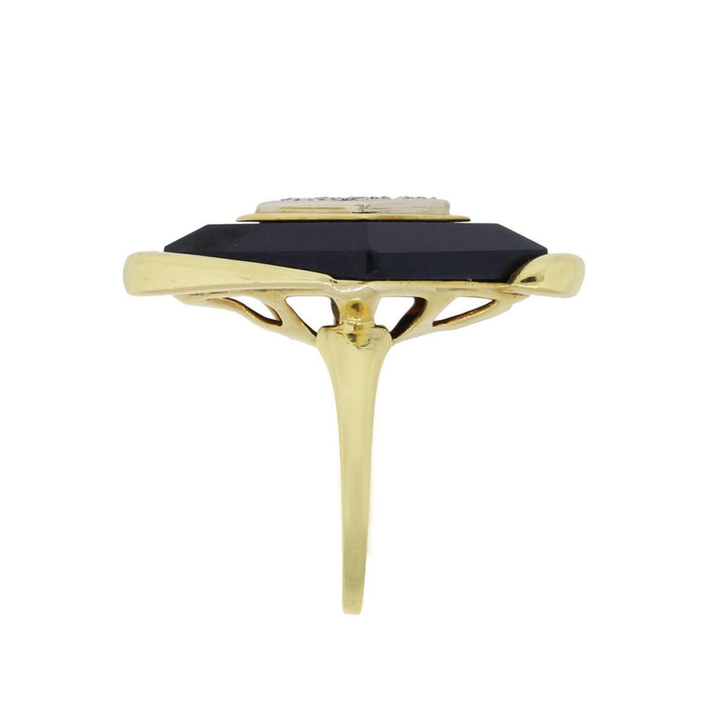 18k Yellow Gold 0.25ctw and Black Onyx Elongated Ring