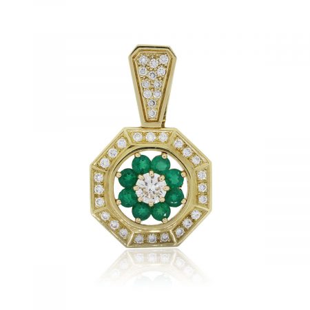 14k Yellow Gold 1ctw diamond and Emerald Octagon Pendant