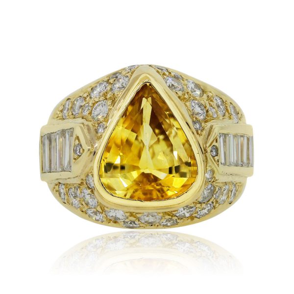 18k Yellow Gold Pear Shape Yellow Sapphire and 1.25ctw Diamond Ring