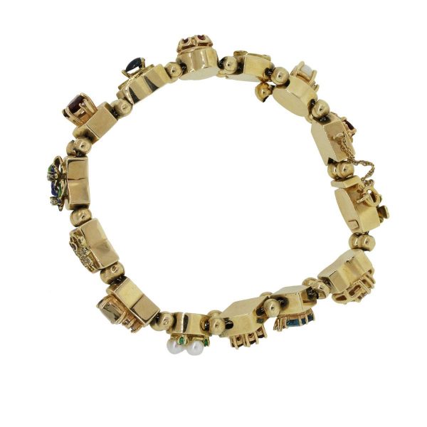14k Yellow Gold 0.48ctw Diamond and Multi Gemstone Slide Bracelet
