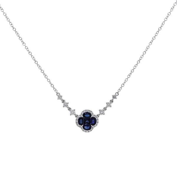 18k White Gold 0.95ctw Sapphire and 0.37ctw Diamond Necklace