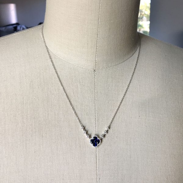 18k White Gold 0.95ctw Sapphire and 0.37ctw Diamond Necklace