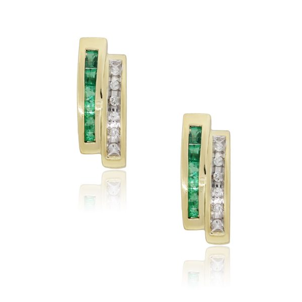Yellow Gold 0.24ctw Diamond and 0.24ctw Emerald Diamond Earrings