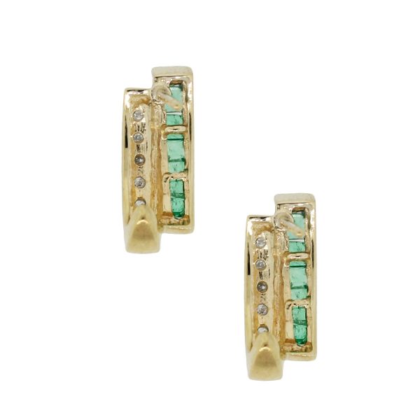 Yellow Gold 0.24ctw Diamond and 0.24ctw Emerald Diamond Earrings