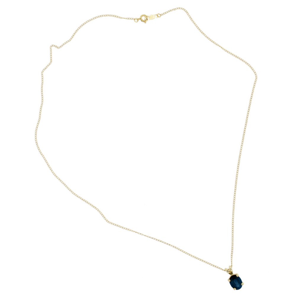 14k Yellow Gold 1.25ct Blue Oval Sapphire Pendant With Necklace