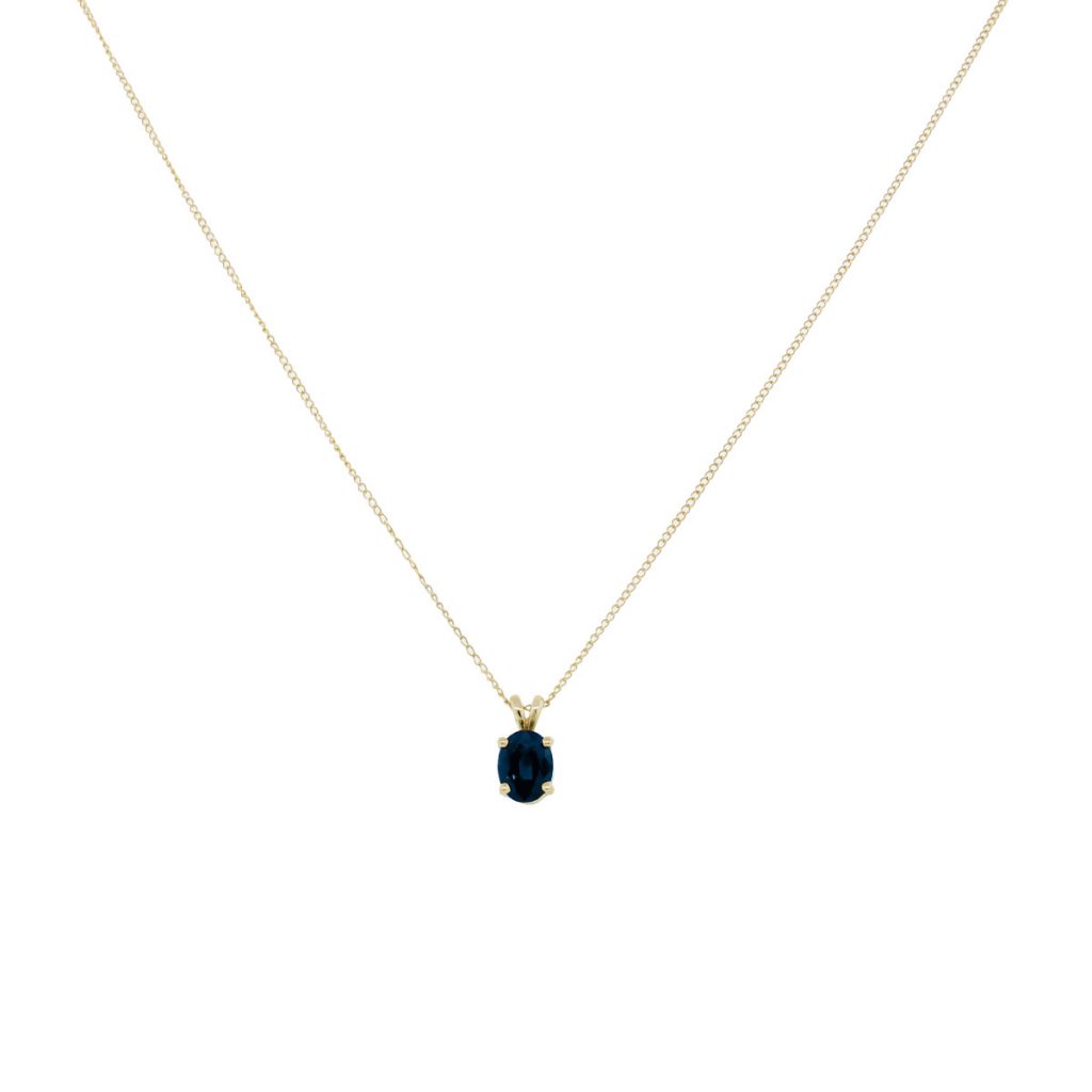 14k Yellow Gold 1.25ct Blue Oval Sapphire Pendant With Necklace