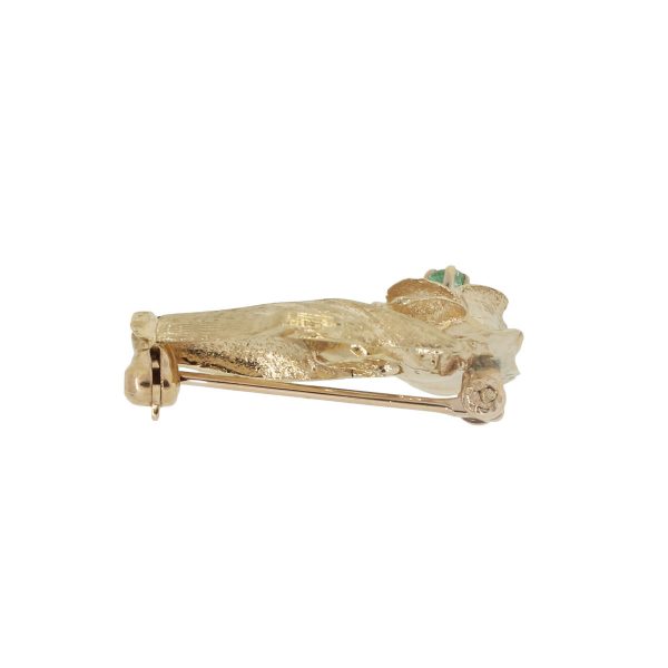 14k Yellow Gold 0.30ct Emerald Hand Holding Rose Pin