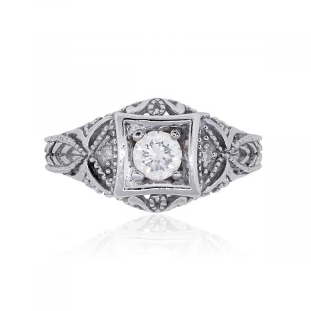 14k White Gold 0.30ct Diamond Vintage Style Ring