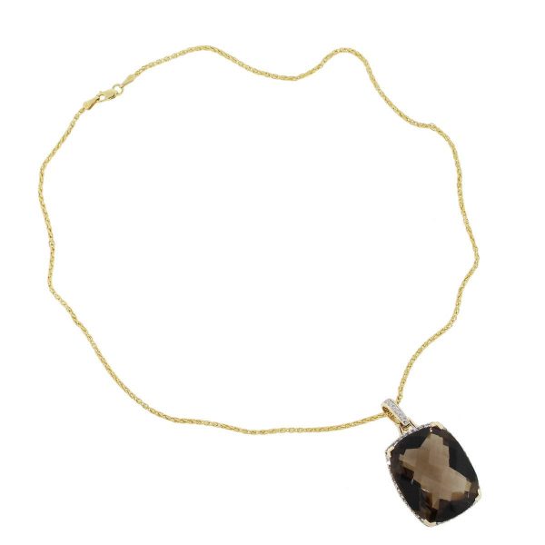 14k Yellow Gold 1.12ctw Diamond and Smoky Topaz Pendant Necklace