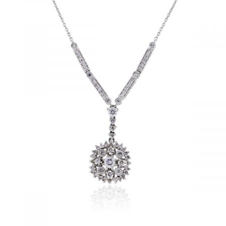 14k White Gold 0.75ctw Diamond Flower Style Antique Drop Necklace
