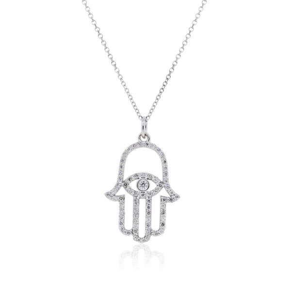 KC Designs 14k White Gold 0.66ctw Diamond Evil Eye Hamsa Pendant Necklace