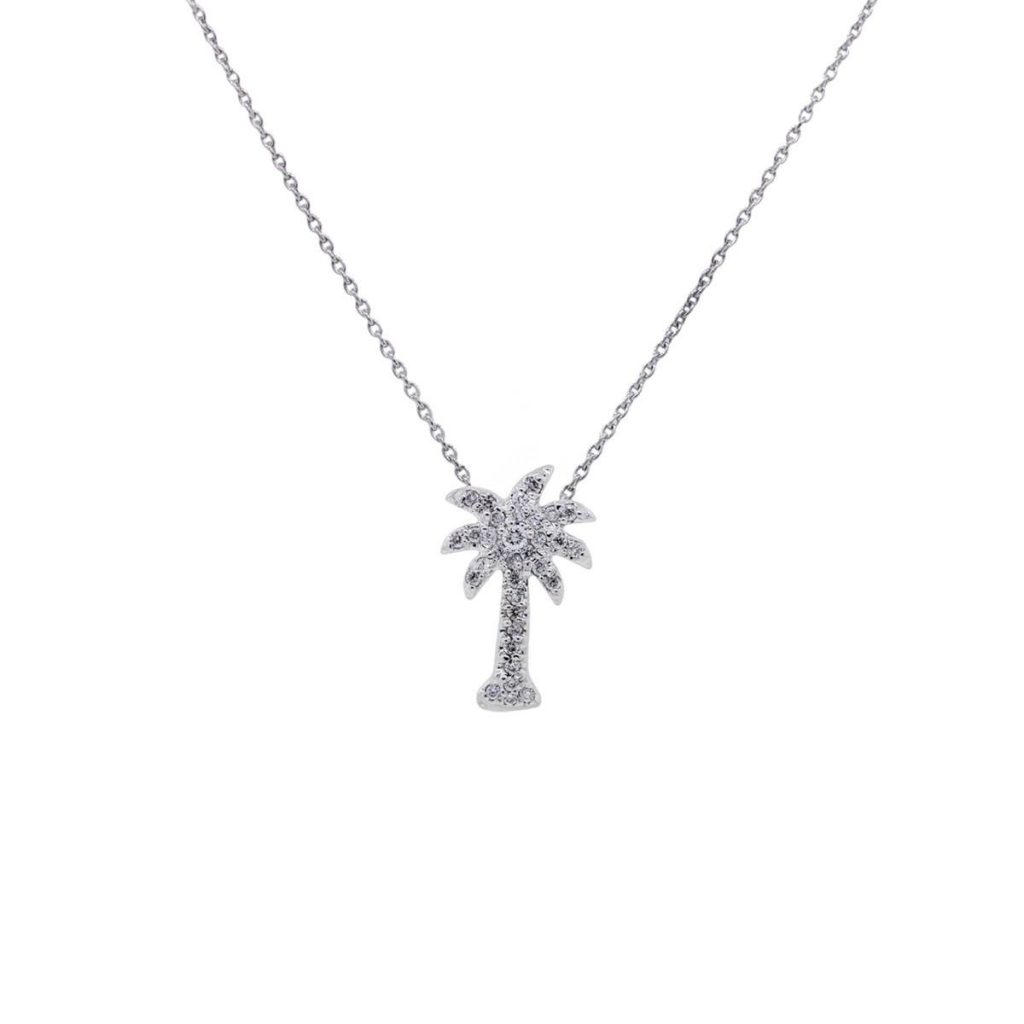 KC Designs 14k White Gold 0.10ctw Diamond Small Palm Tree Pendant With Necklace