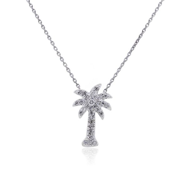 KC Designs 14k White Gold 0.10ctw Diamond Small Palm Tree Pendant With Necklace