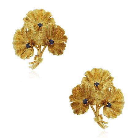 Tiffany & Co. 18k Yellow Gold 0.03ct Sapphire Flower Earrings