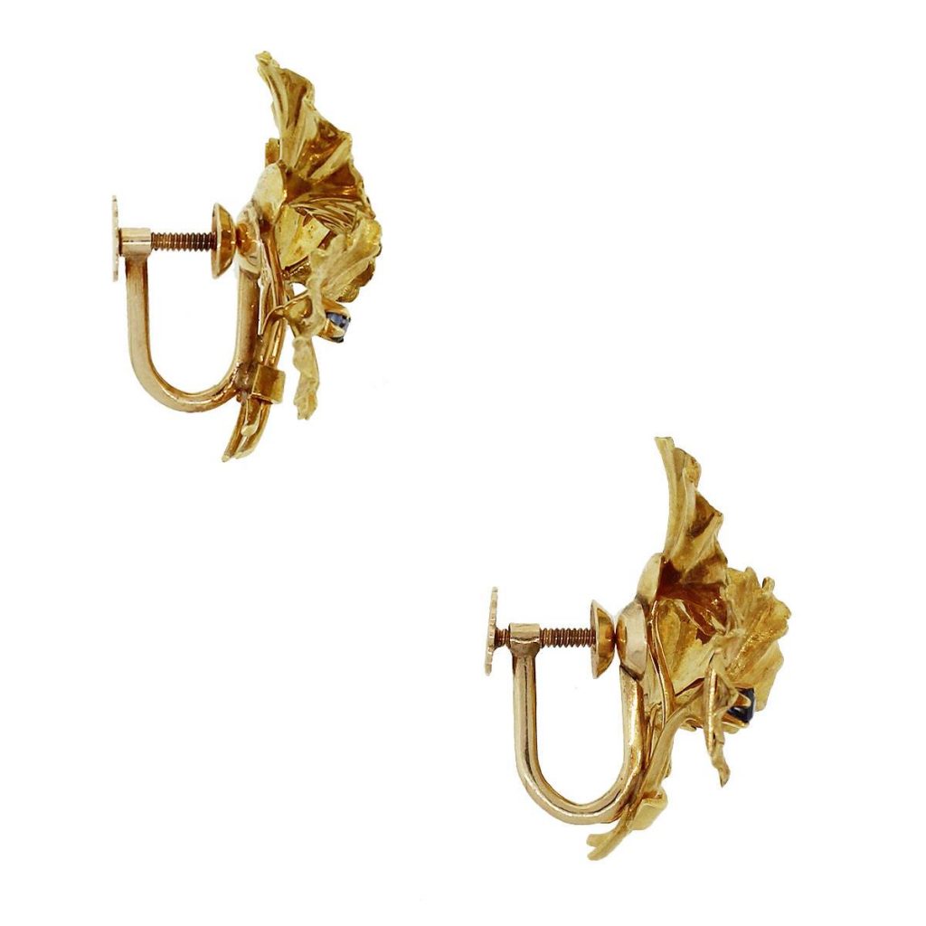 Tiffany & Co. 18k Yellow Gold 0.03ct Sapphire Flower Earrings