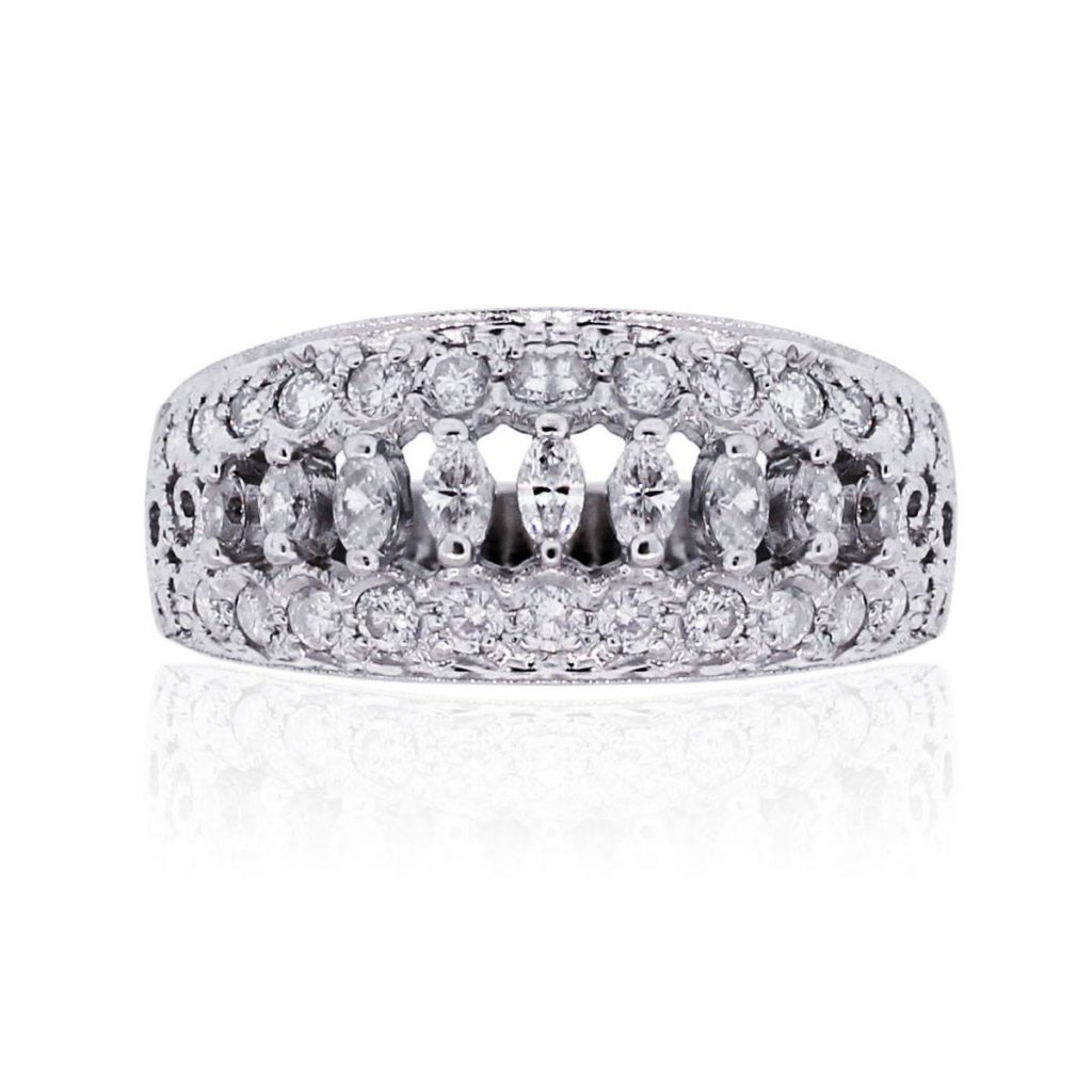 14k White Gold 0.75ctw Marquise and Round Brilliant Diamond Band