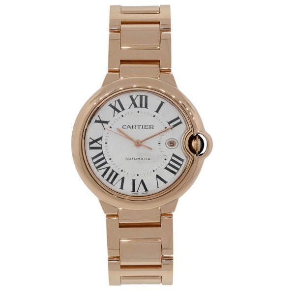 Cartier 2999 Ballon Bleu 18k Rose Gold Silver Roman Dial Watch