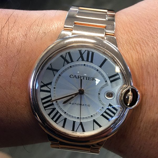 Cartier 2999 Ballon Bleu 18k Rose Gold Silver Roman Dial Watch