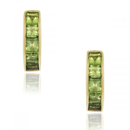 14k Yellow Gold Green Peridot Huggie Earrings