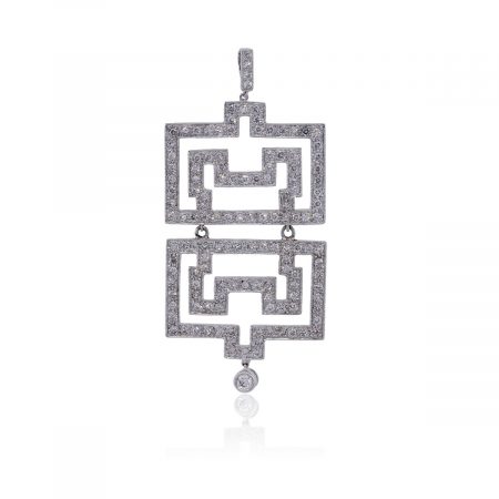 18k White Gold 1.23ctw Pave Diamond Asian Inspired Pendant