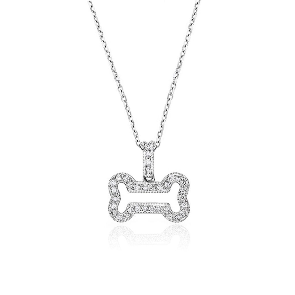 Apparel & A14k White Gold 0.20ctw Diamond Dog Bone Pendant Necklaceccessories > Jewelry > Necklaces