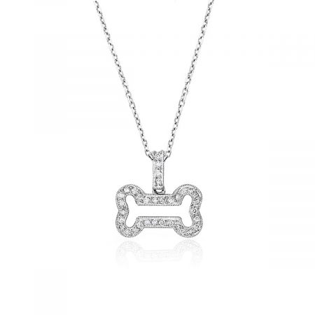 white gold dog bone pendant necklace