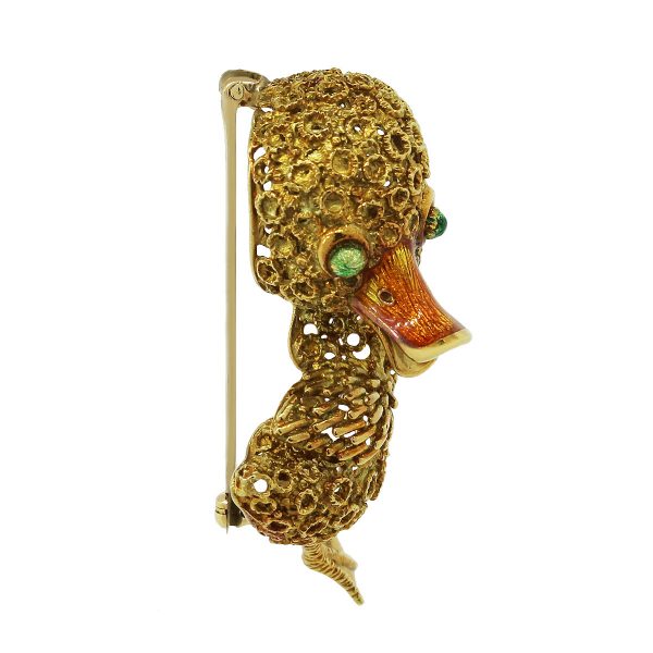 18k Yellow Gold Enamel Duck Pin