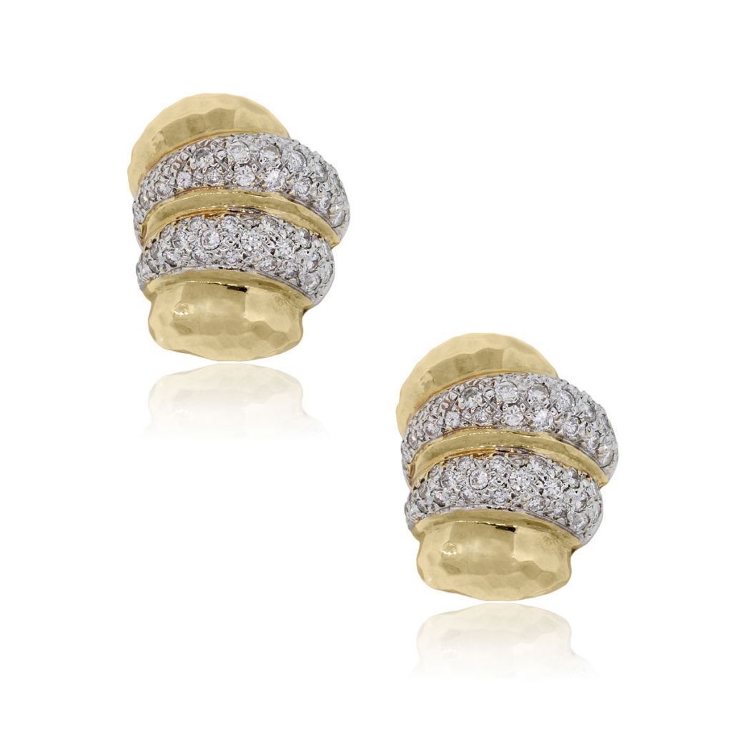 14k Yellow Gold 1.75ctw Diamond Button Earrings