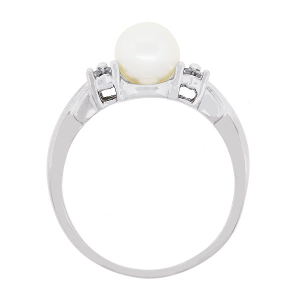 10k White Gold 0.12ctw Diamond and Center Pearl Ring