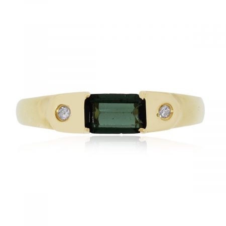 18k Yellow Gold Green Tourmaline and Diamond Ring